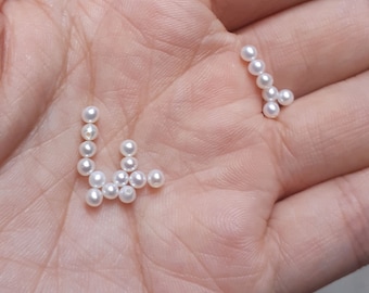 Raro 2-3mm de alta calidad medio perforado redondo perlas de semillas sueltas, genuino blanco natural cultivado pequeña semilla perlas de agua dulce PB1150