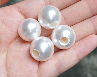 Large hole beads, round shell pearl  18mm  white loose pearl beads, high luster pearls,  5.5mm hole, GB2147