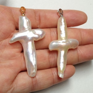 Freshwater Cross Pearl Pendants Jewelry Findings for Necklaces Jewelry Making 25-35x50-60mm Pearl Gold/ Silver Color Pendant PB1416