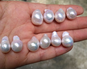9-13mm Large White Freshwater Baroque Pearls Beads Matching Pair  PB1430