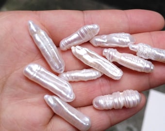 Perla rara, perla biwa palo de 18-30 mm, perlas cultivadas sin perforar, perla blanca larga de agua dulce, PB1826