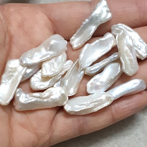 7-10mm Biwa pearl, long undrilled stick pearls, natural white Biwa freshwater pearl, beads no hole/top sided drilled, high luster PB026
