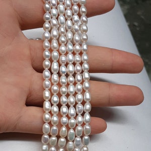 4-5mm  High Luster AA+ Natural White Rice/Oval Freshwater Pearl Beads, White Rice Seed Pearls, Genuine Natural Cultured Pearls PB730