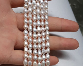 4-5mm  High Luster AA+ Natural White Rice/Oval Freshwater Pearl Beads, White Rice Seed Pearls, Genuine Natural Cultured Pearls PB730