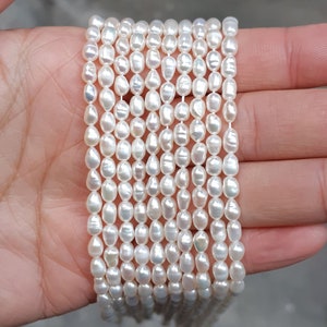 3-4mm seed pearls, natural pearl strand, white oval pearls, small pearls, good quality, 14.5"