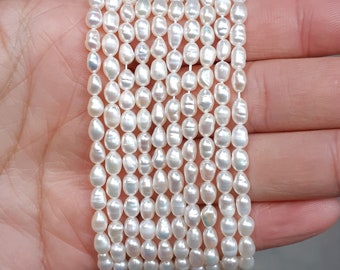 3-4mm seed pearls, natural pearl strand, white oval pearls, small pearls, good quality, 14.5"