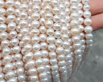 7-8mm freshwater pearl, beads,  loose, white natural pearls, fully drilled, potato pearls strand