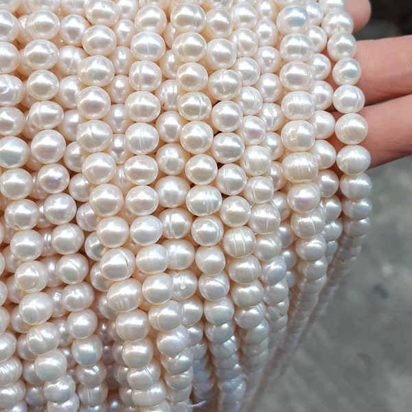 7-8mm freshwater pearl, beads,  loose, white natural pearls, fully drilled, potato pearls strand