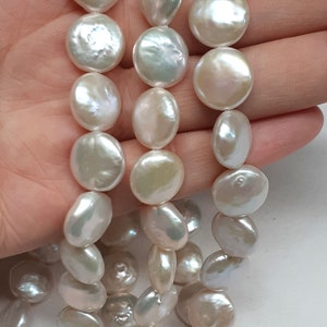 10-12mm weiße Süßwasserperlen Münze Perlen. High Luster Center gebohrt dicke Perle 8pcs AA PB538