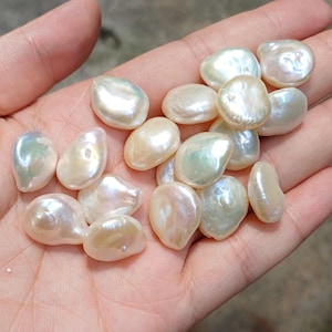 12-14mm White Keshi Pearls- High Luster- Center Drilled- Thick Pearl AA PB2213