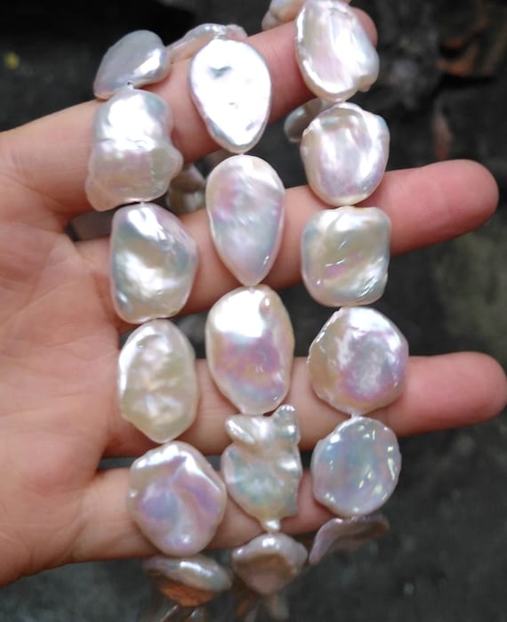 15-18mm White Large and Rare Petal Keshi Pearl Strands High Luster