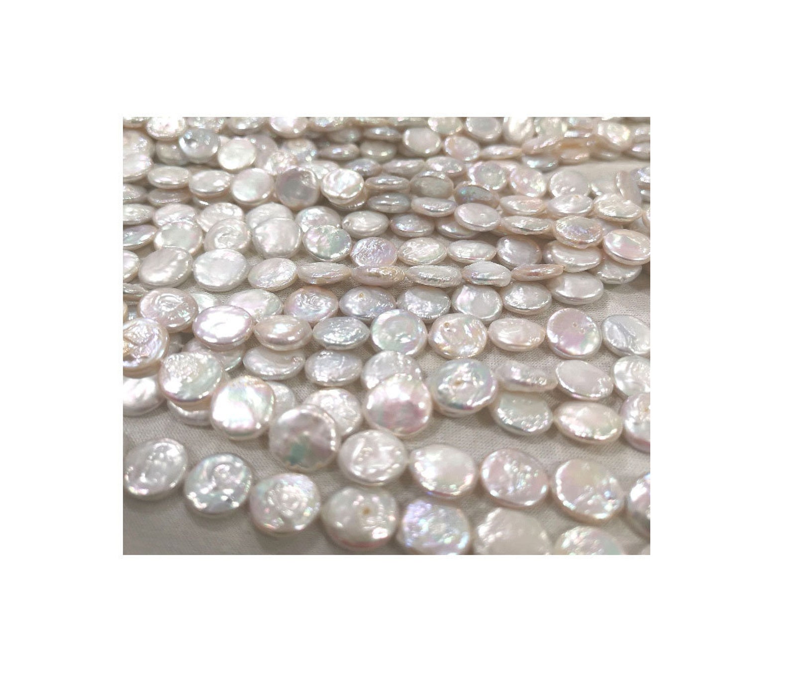 12-13mm flache weiße Münze Perle Perlen Süßwasser Perle | Etsy