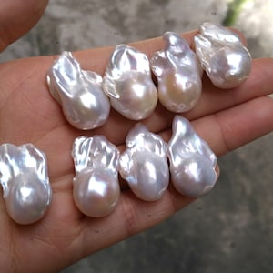 Perle Flameball bianche da 15-20x18-30 mm - Coppie abbinate - Grandi coppie di perle d&#39;acqua dolce barocche - Alta lucentezza - AA+ PB1383