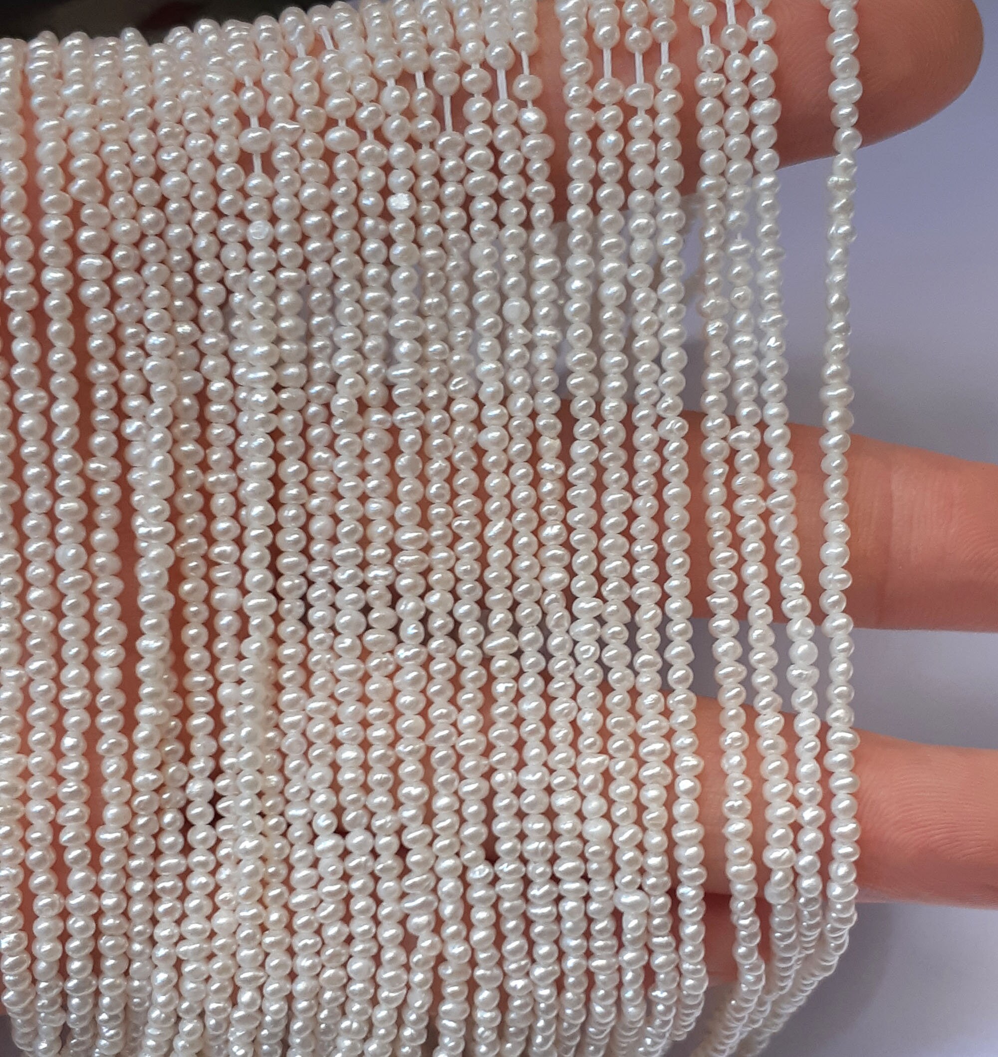 1.5-2mm High Quality Grade A Natural Freshwater Potato Pearl Beads White Small  Pearl 15.7 Strand PB992 