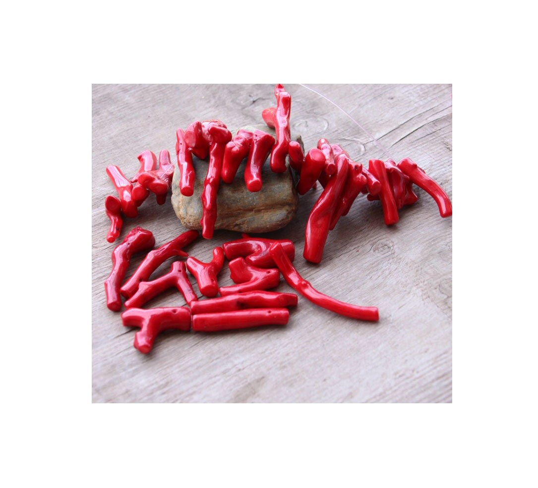 thumbnail image 2 of 1/2 Lb Dyed Red/Orange Sea Coral Branches – 10mm To 70mm Length – Southwestern Style (T768-w8) 2 of 5