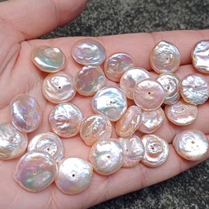 12-14mm AA+ Natural Color Coin Pearl Iridescent High Quality Real Genuine Freshwater Pearls / Centre Drilled PB2030
