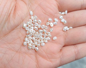 20 perlas de agua dulce de 3-4 mm perforadas en el centro, perlas naturales, perlas de botón blancas, PB2106