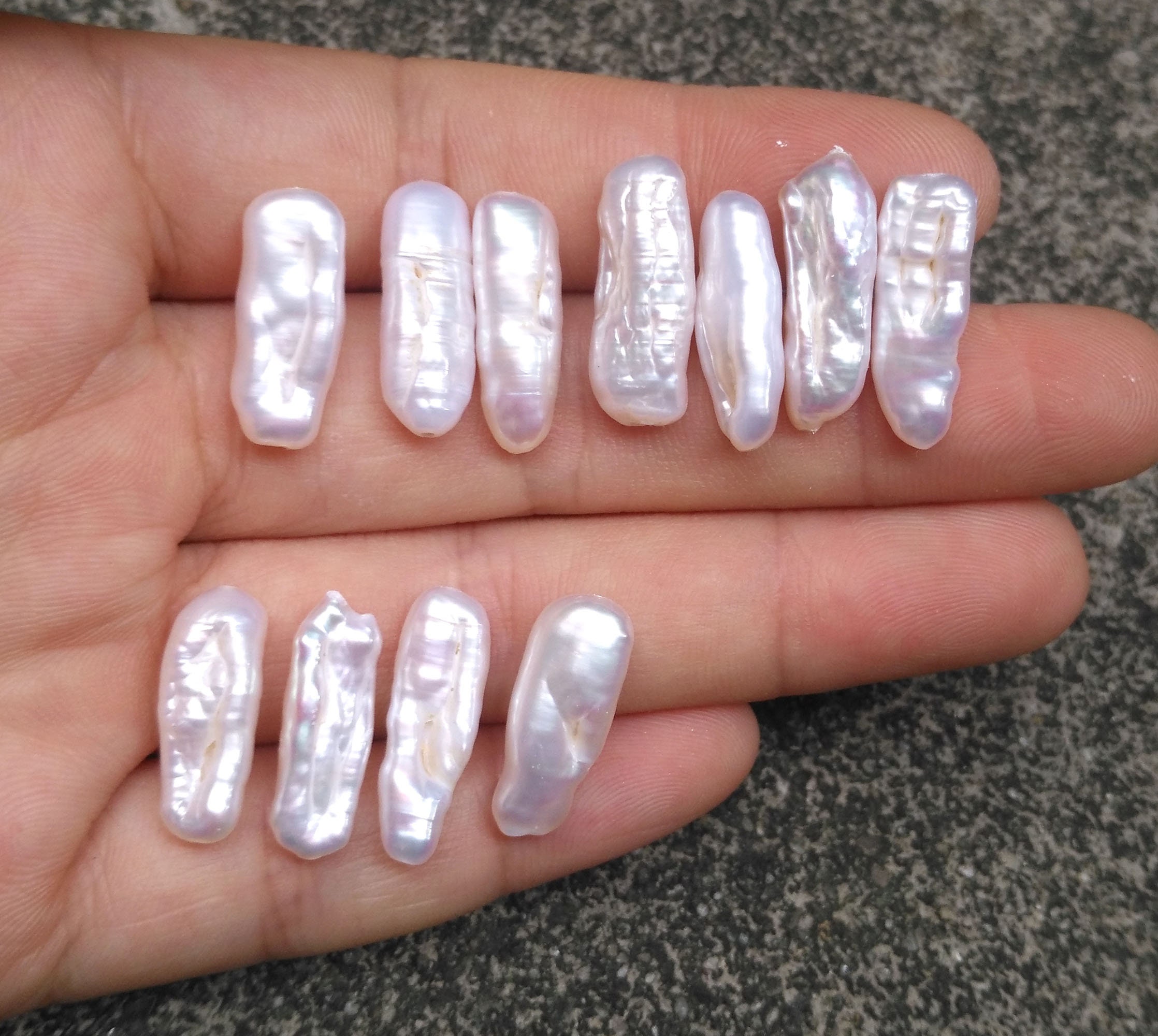 6-9 X15-25mm Long Stick Pearls White Freshwater Keshi Pearl