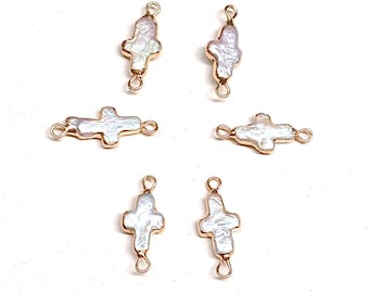 Freshwater Pearl Charm, Small  Cross Charm, White Pearl Pendant, Large Pearl Charm, Add A Dangle, Charm , Add a Dangle Real Pearl PB2091