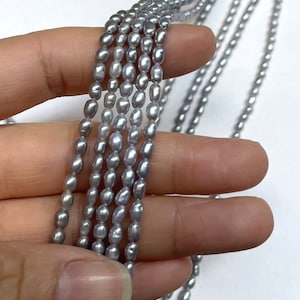 AA + 3mm Perle di riso grigio, filo pieno, perle ovali sciolte, perle fai-da-te, perle genuine, perle coltivate, perle perle fai-da-te PB1225