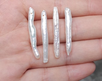 4-7 x20-50mm palo perlas de agua dulce, perla natural genuina, perla de palo súper largo, perlas irregulares, cara superior perforada