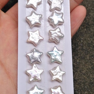 1 Pair 11-13mm Rare Natural White Color Five Pointed Star Pearl Pair, Undrilled/Half Drilled Lustrous Natural Freshwater Pearls PB1831