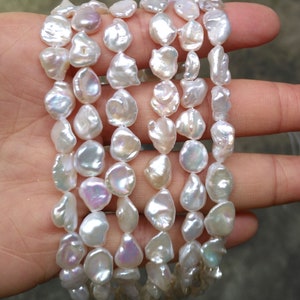 AA 10-15mm White Thick Keshi Freshwater Loose Pearl Strand PB1432