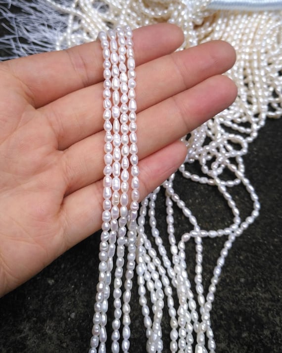Rare! 2-3mm White Oval Rice Pearls, Rough Small Pearl, Genuine