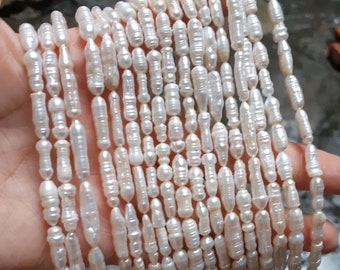 4-9x15-25mm long stick pearls white freshwater keshi pearl strand, AAA, baroque pearl bead, good quality, 14"