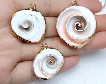 3pcs Natural Conch Shell Pendants, Sea Shell Charms with Plated Color Gold, DIY Accessories for Pedants Earrings Necklace   GB2224