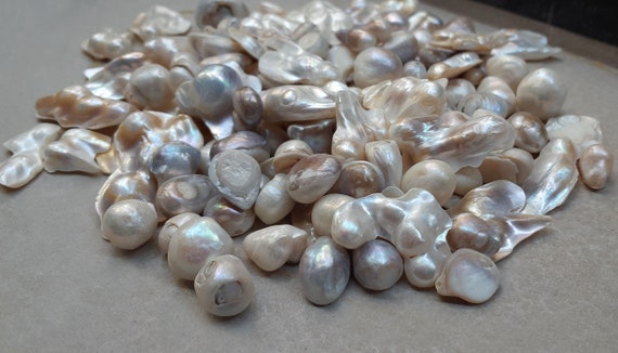 Iridescent Carved Natural White Mother of Pearl Fairy Mushroom Beads 8mm  10mm