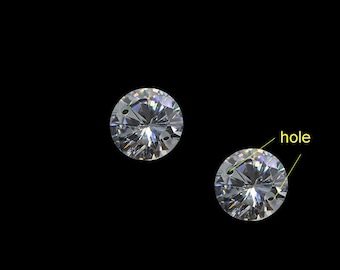 Double hole CZ, drilled, round cubic zirconia, clear CZ, with hole, fine stone, loose gemstone, jewelry findingds