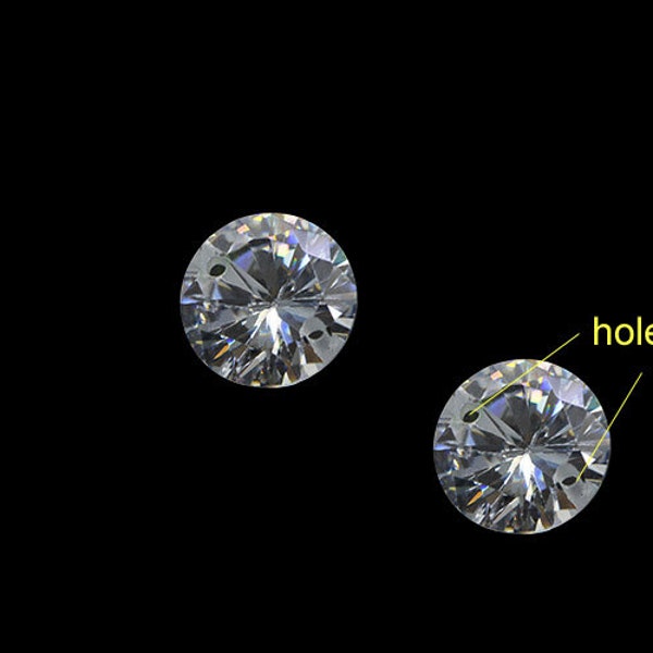 ZC double trou, percé, zircone cubique ronde, ZC transparente, avec trou, pierre fine, pierre non sertie, pièces de joaillerie