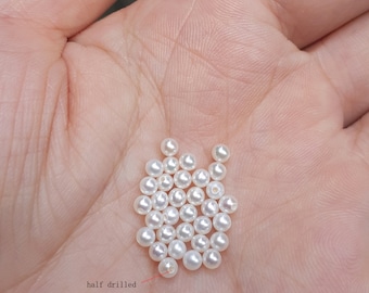 perlas redondas, medias perforadas, perlas de 2-3 mm, perlas blancas de agua dulce, perlas sueltas, para pendientes de perno
