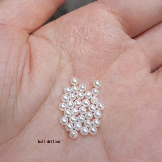 round pearls, half drilled, 2-3mm pearls, white freshwater pearls, loose  pearl beads, for stud earrings