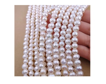 Perlas de agua dulce redondas blancas de 6-7 mm, collar de perlas naturales, hebras de perlas sueltas, alto brillo, regalo para ella PB1218