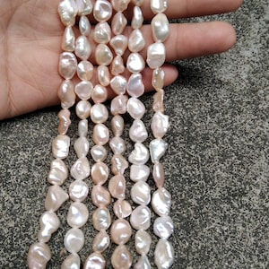 AA 10-15mm White Peach Thick Keshi Freshwater Loose Pearl Strand PB1738