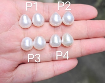Perlas de agua dulce blancas de 9,5-11 mm, perla barroca blanca, perla en forma de lágrima, para pendientes de perlas colgantes, par a juego PB1973