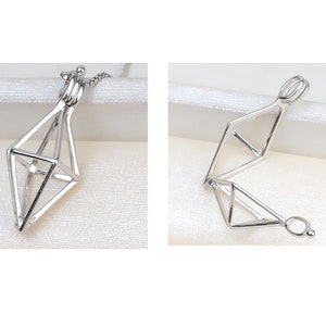 Cage Pendant / Diamond Shape Jewelry/ Sterling Silver / Pearl Cage Pendant / Locket Necklace Pendant/ Crystal Cage Pendant SB1354