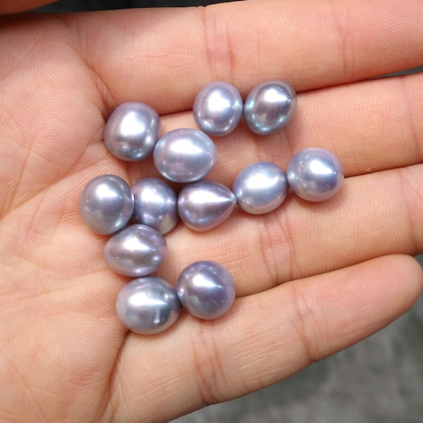 6-10mm  Drop pearls, cultured pearl, gray pearls, undrilled/ center drilled, pearl loose, silver teardrop pearl, good quality PB1451