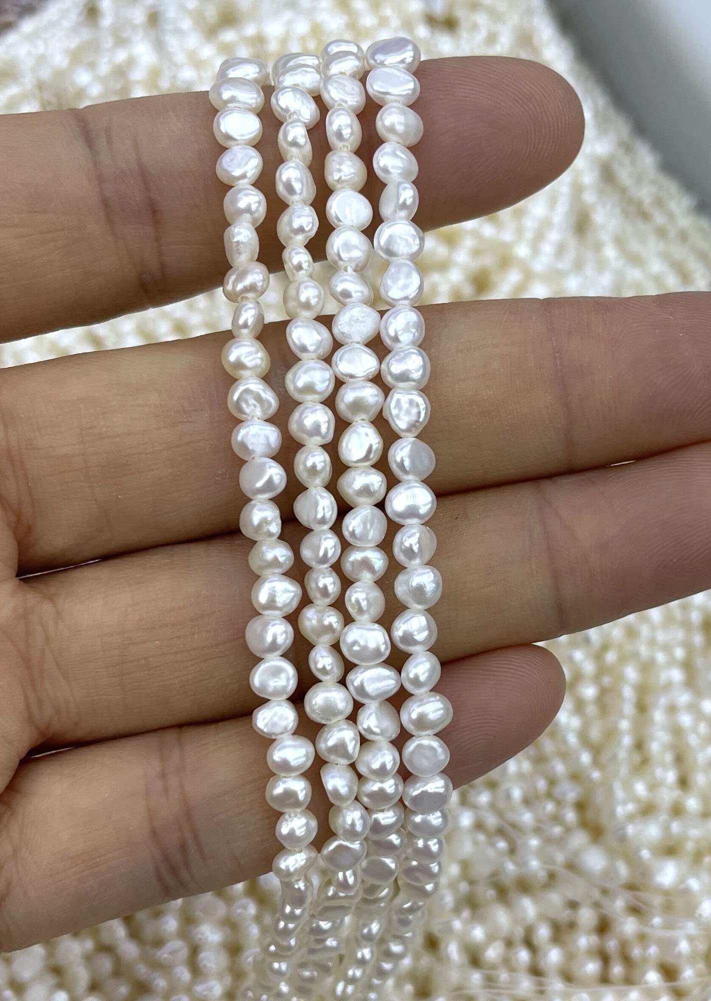 3-8mm High Luster Round Pearl Beads, 1.0mm hole, Pearl, Genuine Natural  White Round Freshwater Loose Pearl PB1871