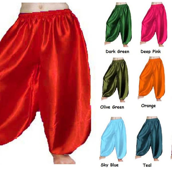 Women Satin Harem Yoga Pant Aladdin Platoons Belly Dancing BOHO Harem Pant with Elastic Waist Band