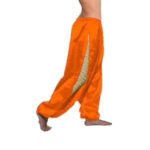 Pantalón de yoga tipo harén de satén con aberturas laterales en ambos lados, estilo Aladdin Platoons, para danza del vientre, estilo bohemio, con cintura elástica.