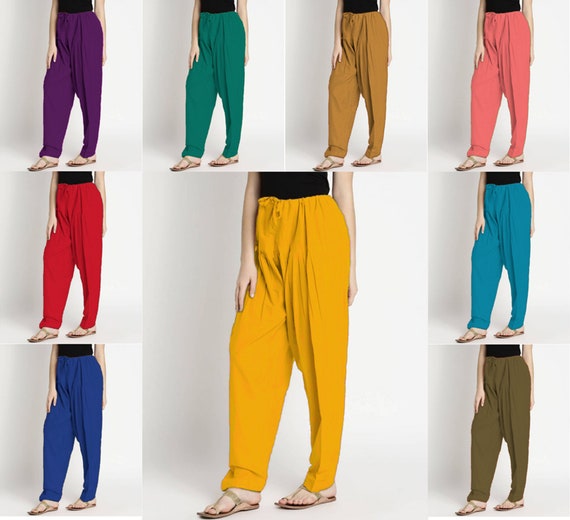 Women Plain Patiala Salwar Pants Pure Cotton Kameez Kurti Tunic Yoga  Pantaloons Trouser - Etsy