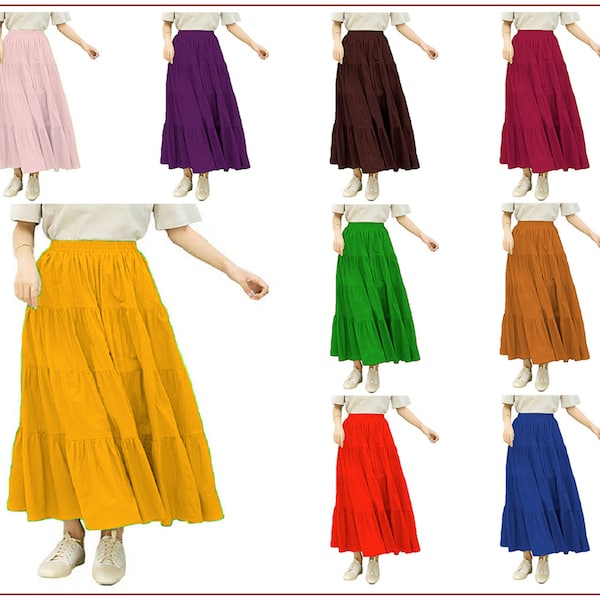 Women Skirt Tiered Maxi Women Long Cotton Skirts Summer Sweet Flared High Waist Skirt