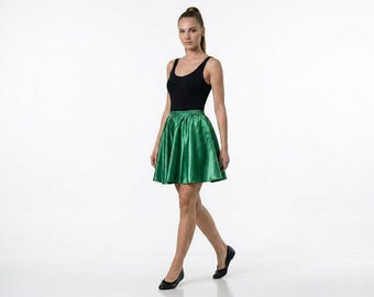 Satin Mini Short Skirt: Handmade Elastic Waist Party Skater Skirt