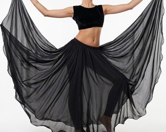 Falda de gasa para danza del vientre: círculo completo, estilo tribal gitano