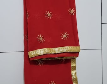 Chiffon Belly Dance Dupatta: Embroidered Veil Scarf with Gold Trim