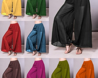 Chiffon Wide Leg Palazzo Pants, Long Elastic Waistband Pant, Belly Dancing Palazzo, Long Boho Costumes For Women And Girls