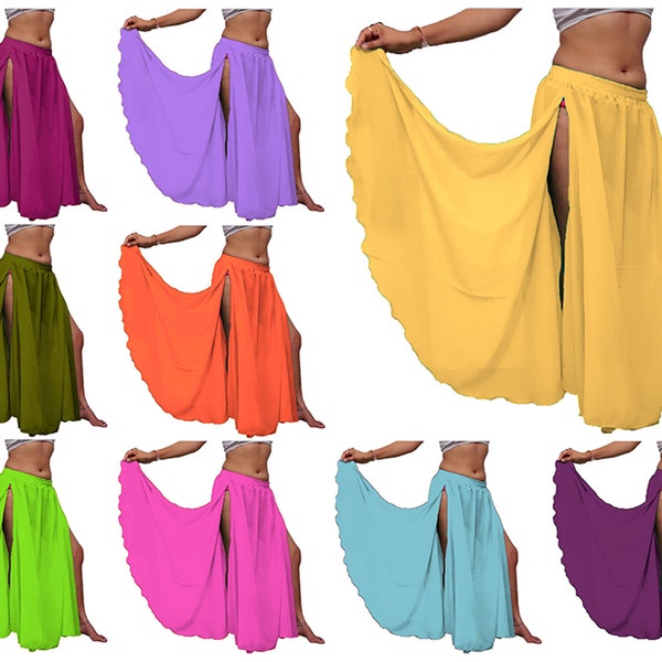 Chiffon Side Cut/Slit Skirt Women's Belly Dancing Skirts Dancewear Costumes for Women and Girls Full Circle Chiffon Skirt Long Opening Skirt